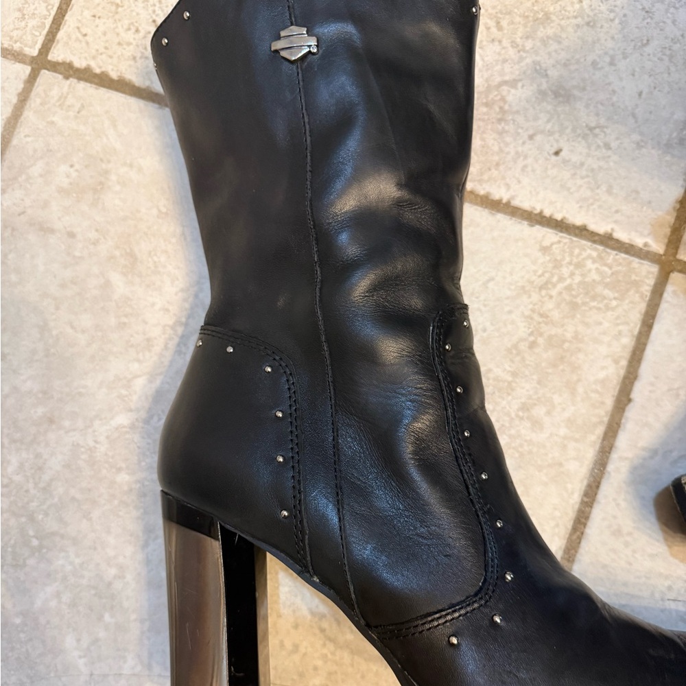 Black Harley Davidson Chrome heeled boots